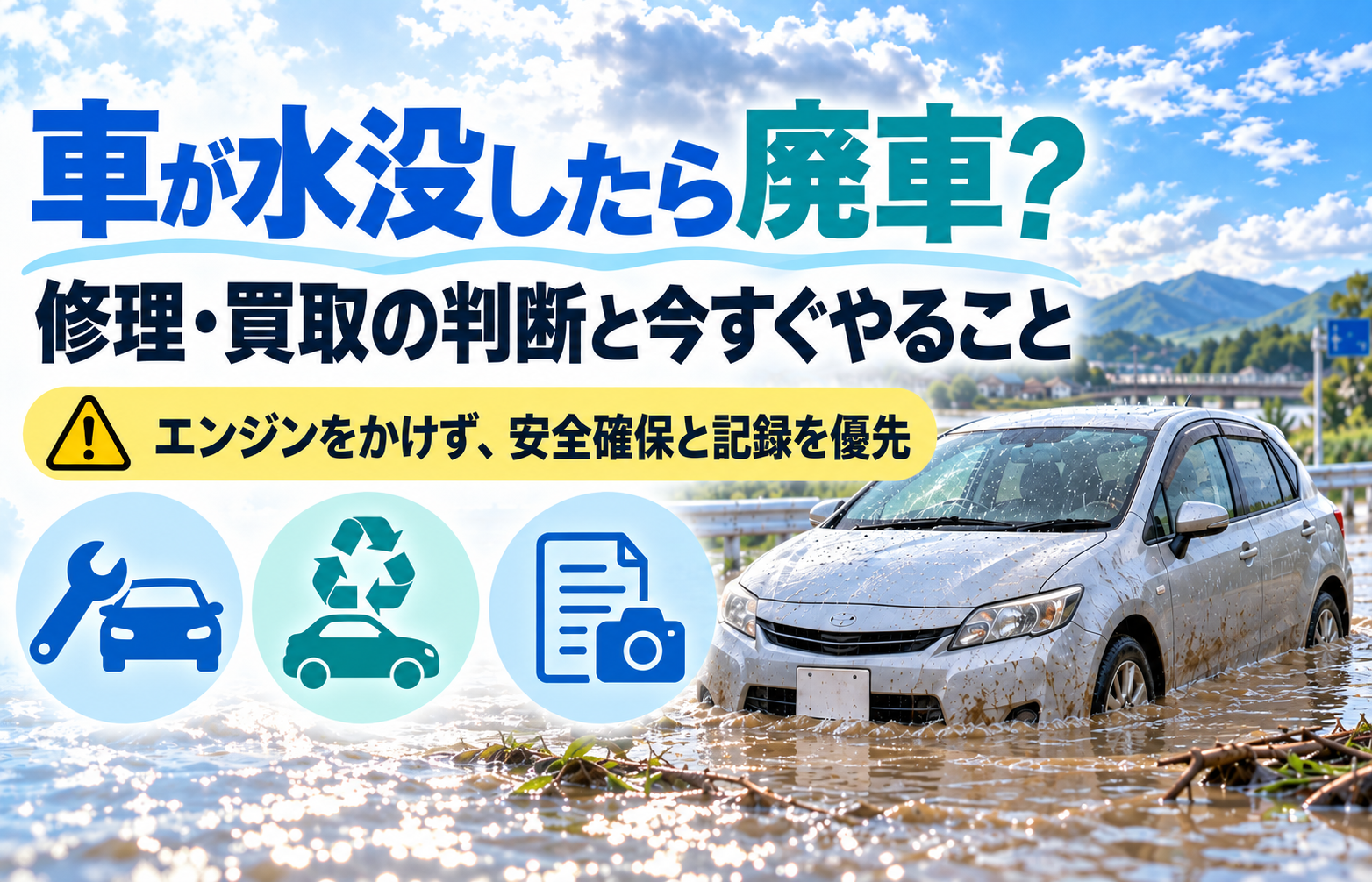 車が水没したら廃車？修理・買取の判断と今すぐやること